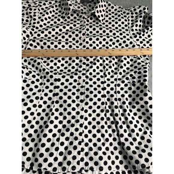 Greysn Polka Dot Peplum Back Black White Button Front Blouse Size L - Picture 8 of 8